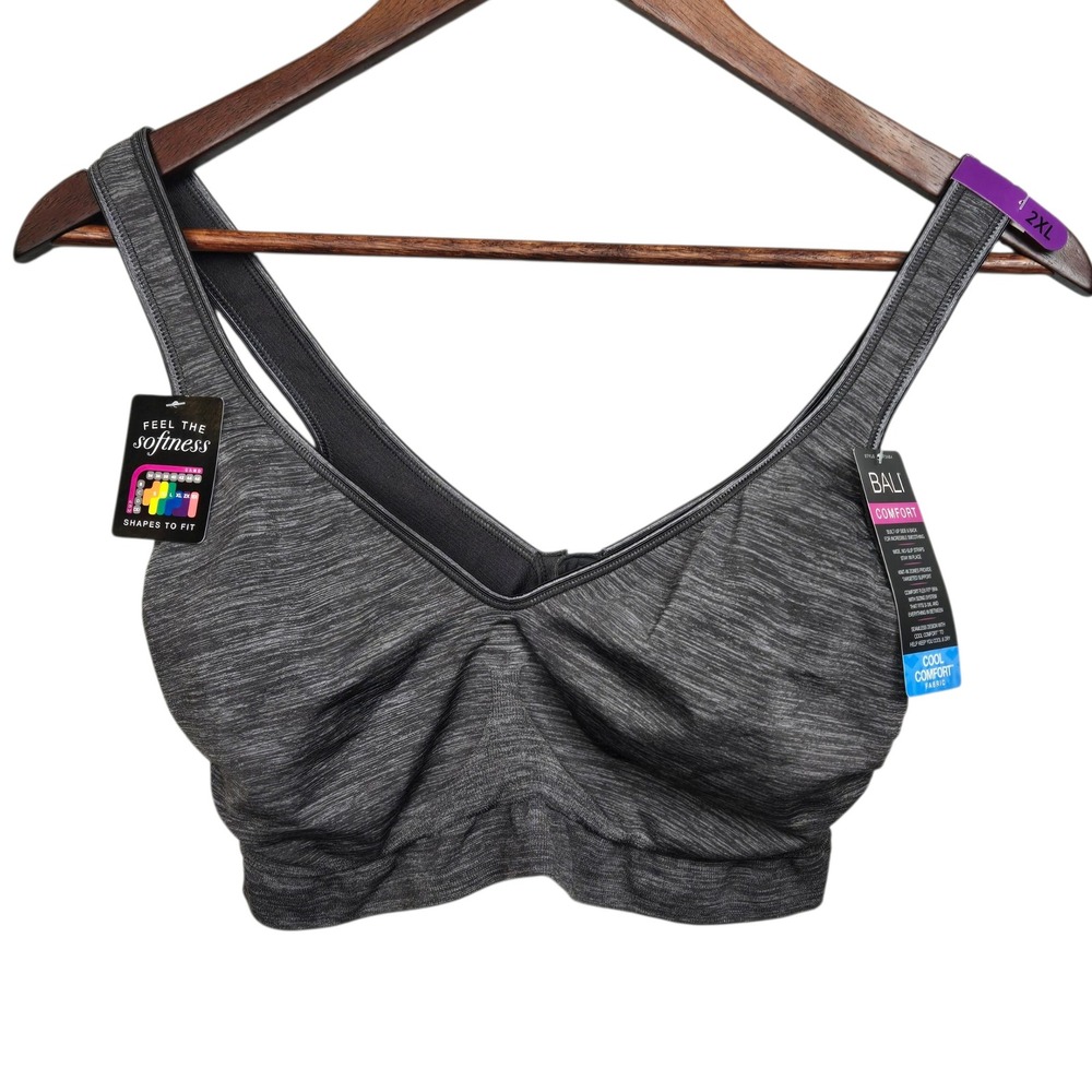 Bali Comfort Cool Gray Bra 2XL Extra Large Seamless Knit-In Zones Support NWT